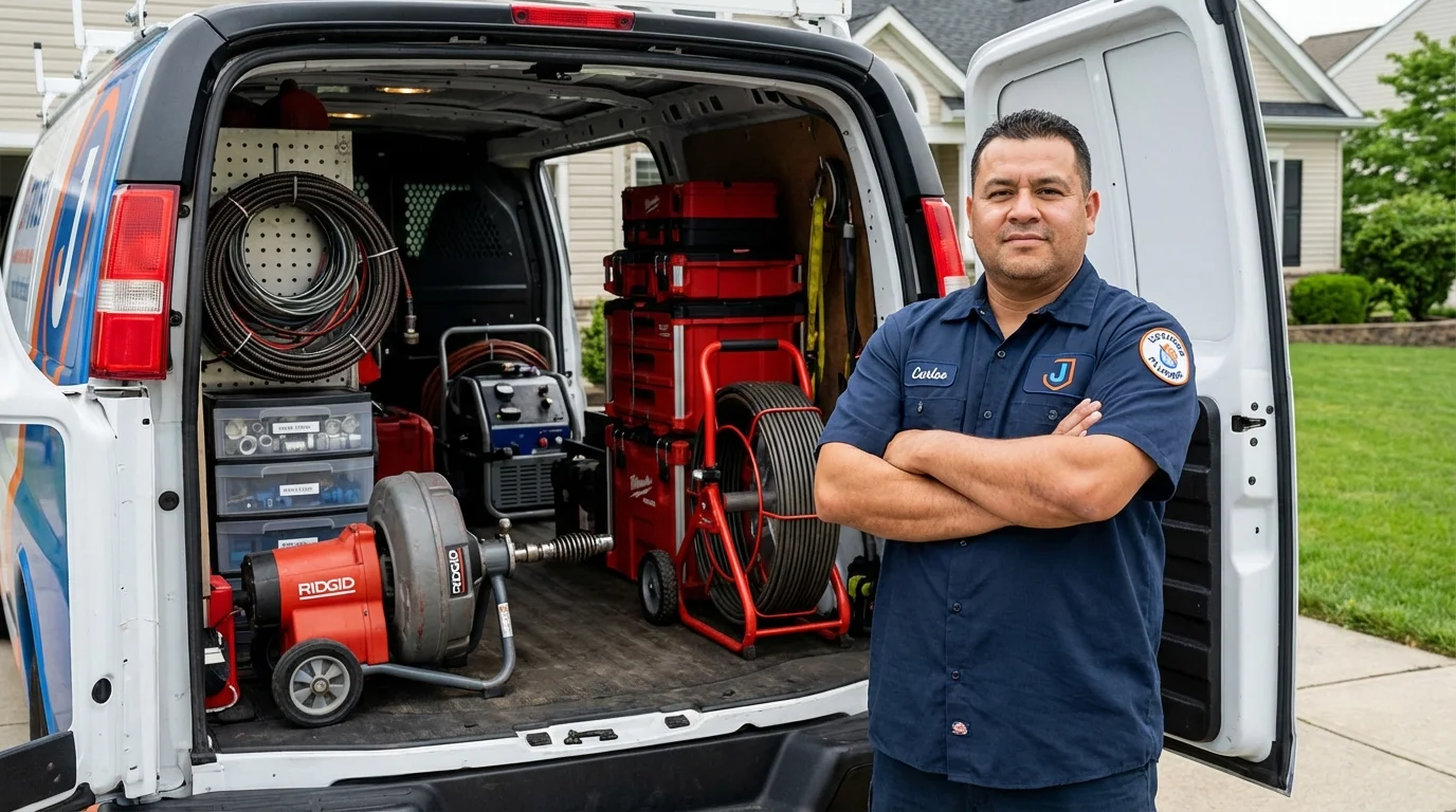 Professional drain cleaning equipment and Johns Plumbing LLC plumber in Coventry
