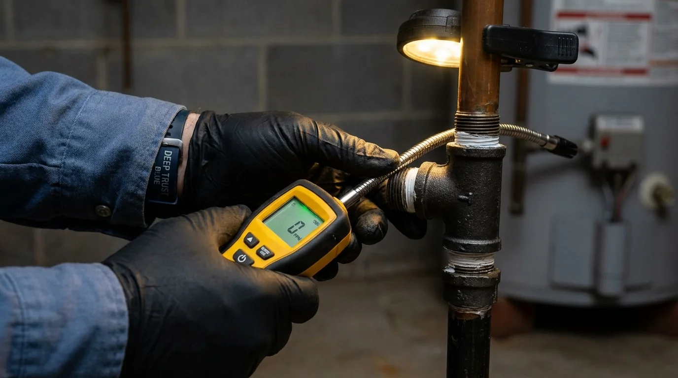 Gas leak detection with electronic sniffer by Johns Plumbing LLC in Coventry