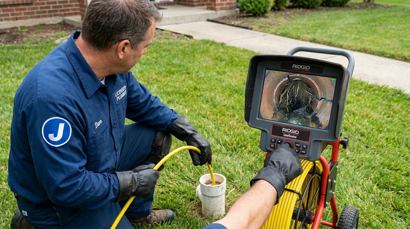 Sewer camera inspection being performed by Johns Plumbing LLC in Coventry