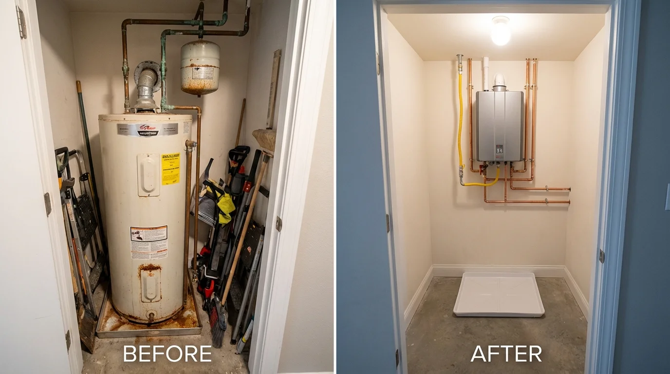 Tank water heater versus wall-mounted tankless unit comparison for Coventry, RI homeowners